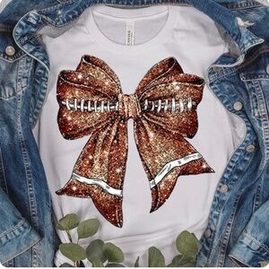 🏈 Coquette Football T-shirt 3d faux glitter bow S M L XL new Game day leopard
